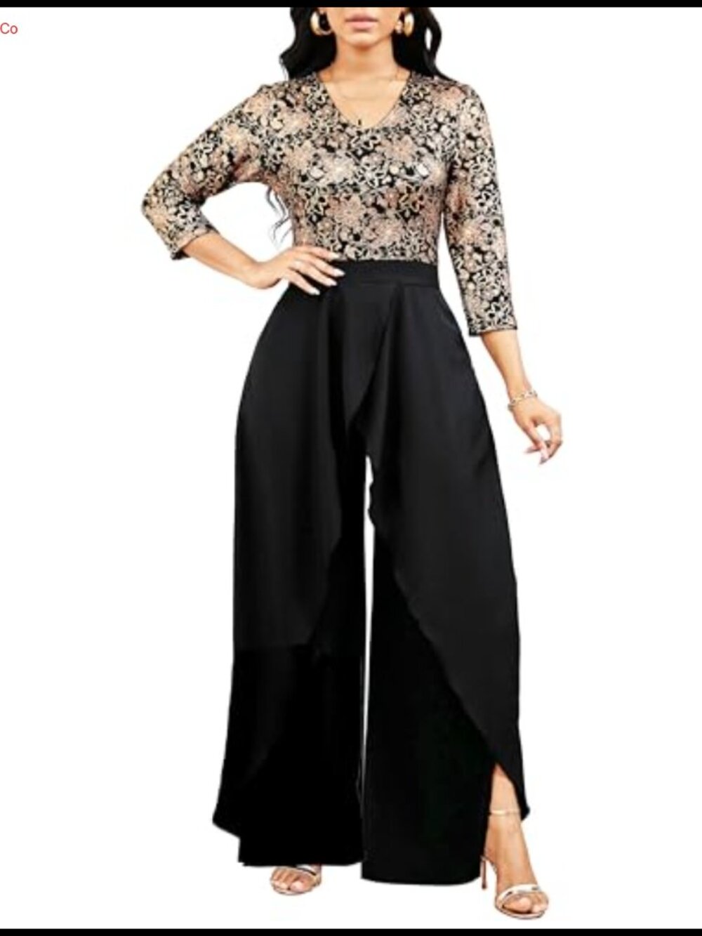 Sparkly Jumpsuit Women Lightweight Split Wide Leg Long Pants Party